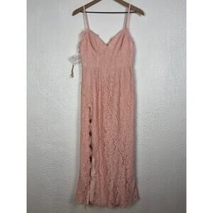 Fame and Partners Pink Lace High Slit Maxi Dress NWT Size 4